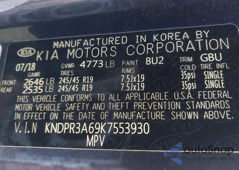 2019 Kia Sportage Sx Turbo z USA, uszkodzony, nr VIN KNDPR3A69K7553930